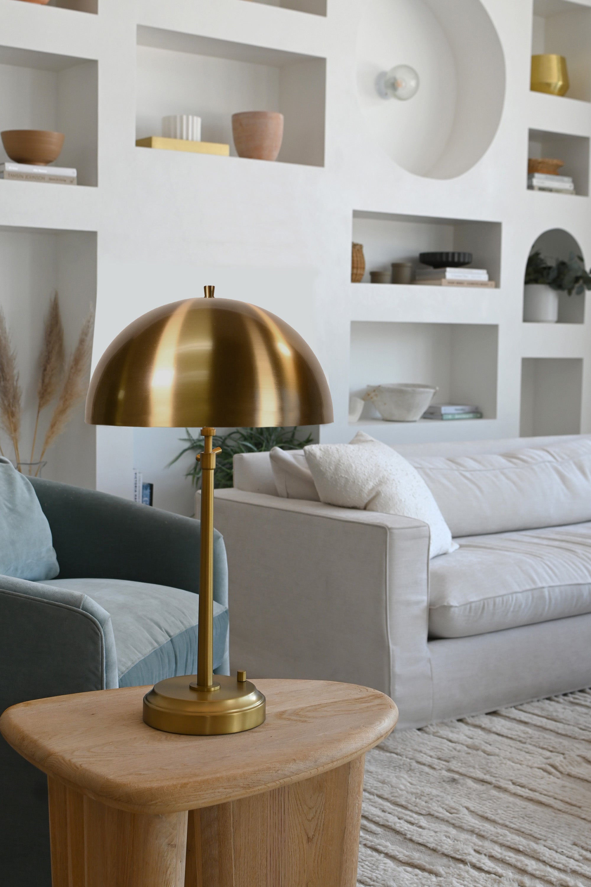 designer room with alexis brass cordless table lamp