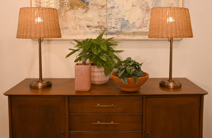 console table with pair of wireless alexis lamps