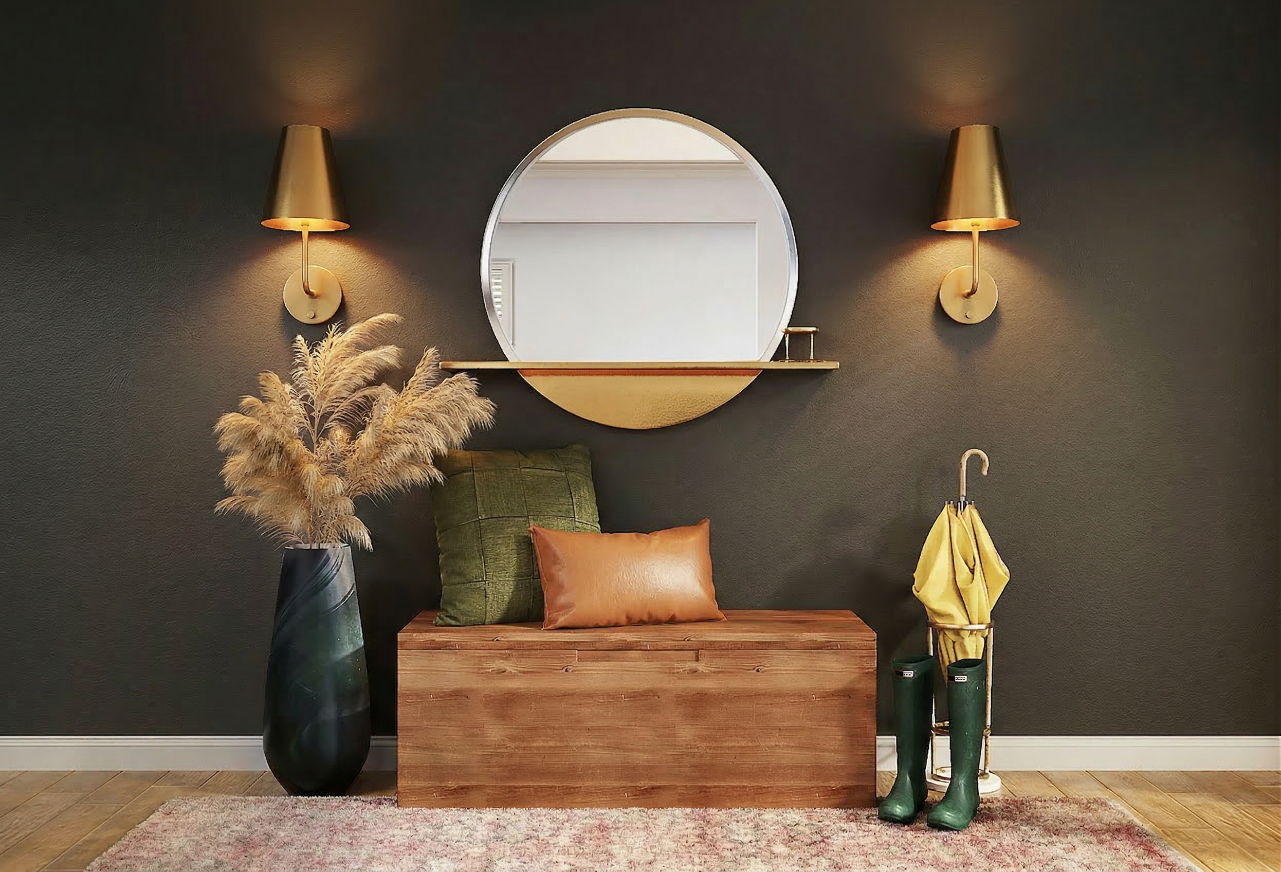 modern lantern Emily cordless wall lamps in all brass metal