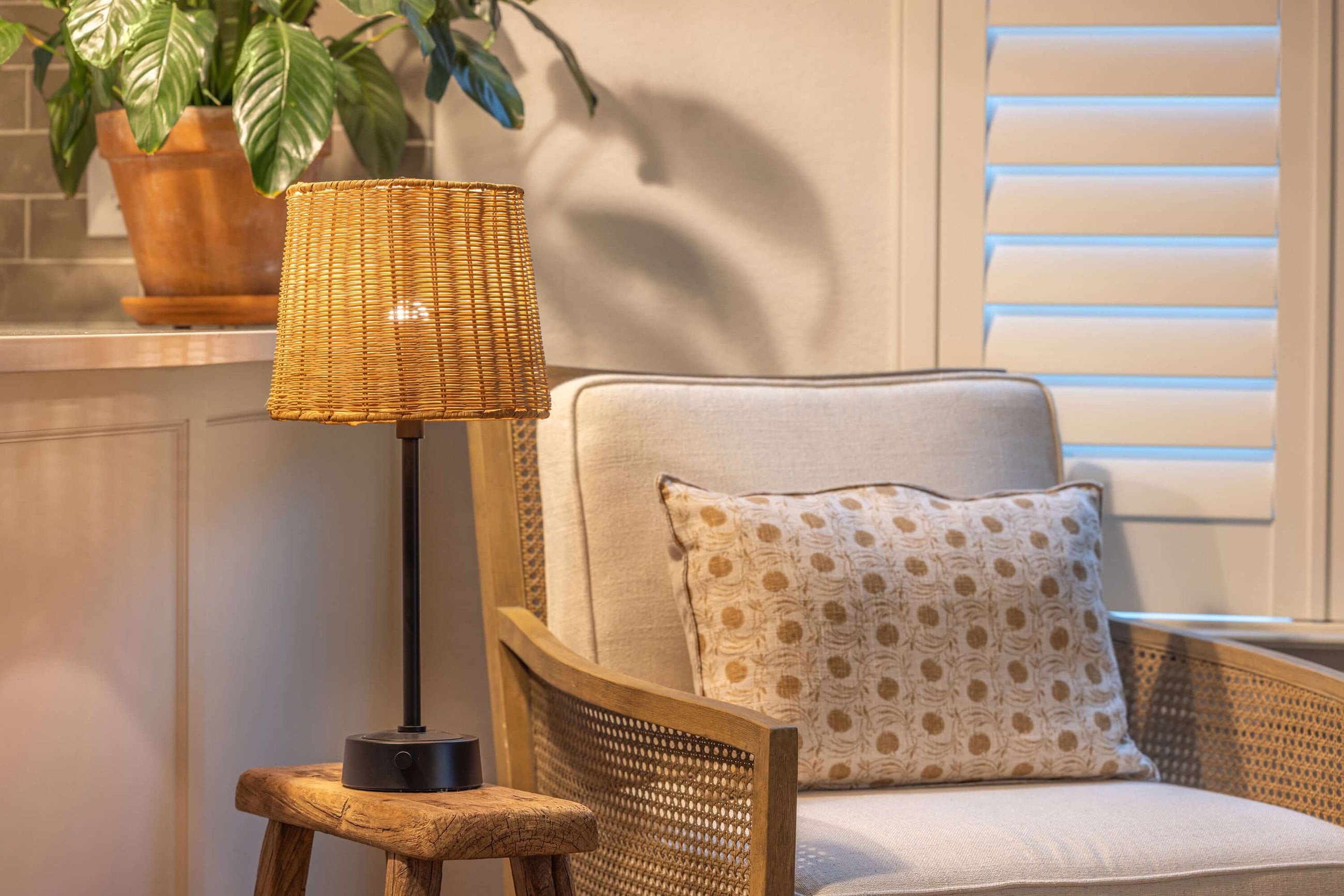 mini buffet black rattan shade cordless lamp