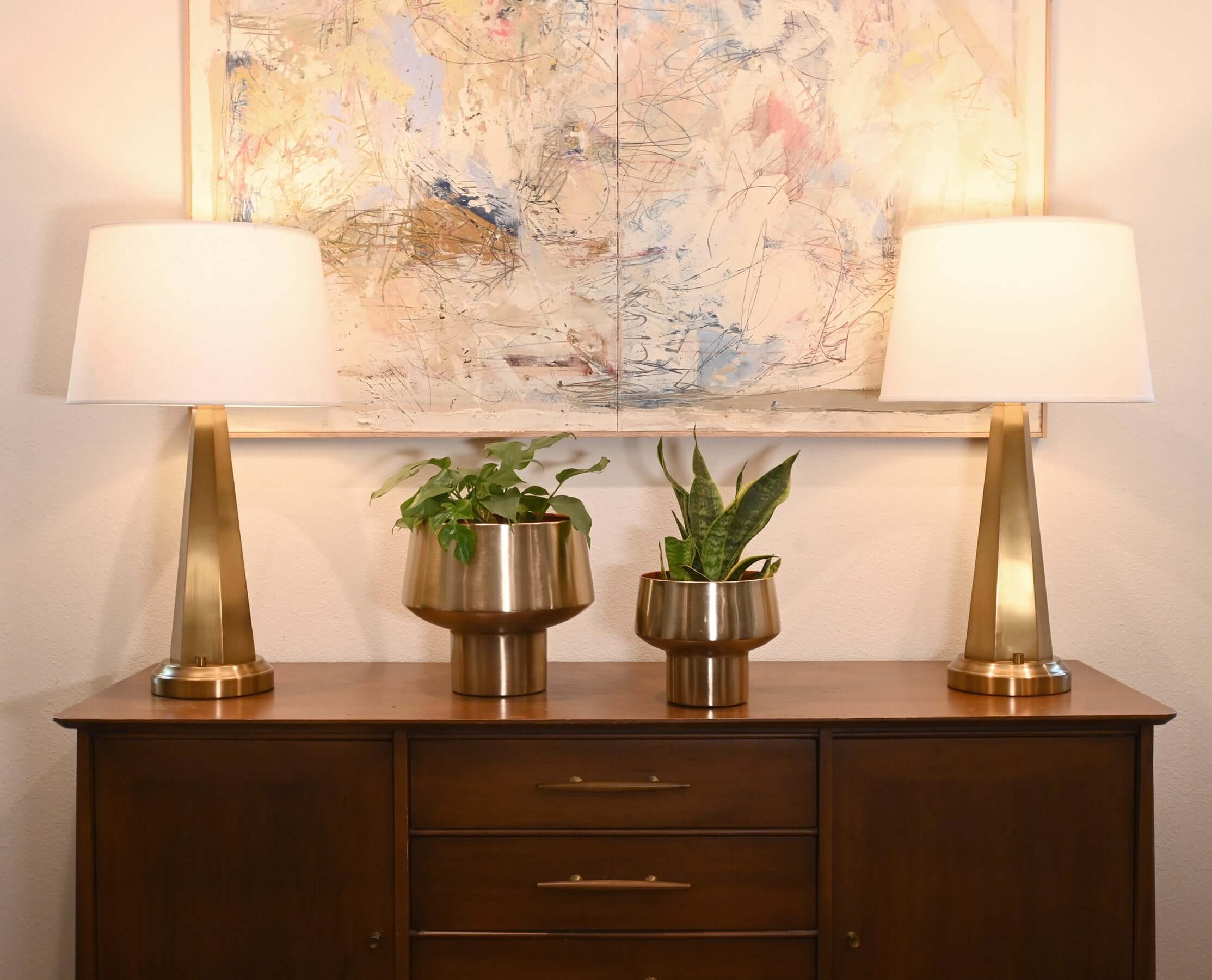 pair of brass cordless table lamps by modern lantern