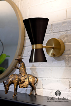 emerson cordless brass and black shades wall lamp mid century style