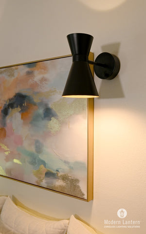 emerson black cordless sconce detail dimmer switch