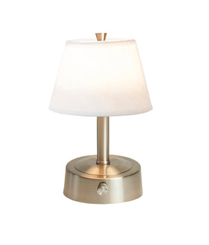 Mini Cordless Nickel lamp with linen shade