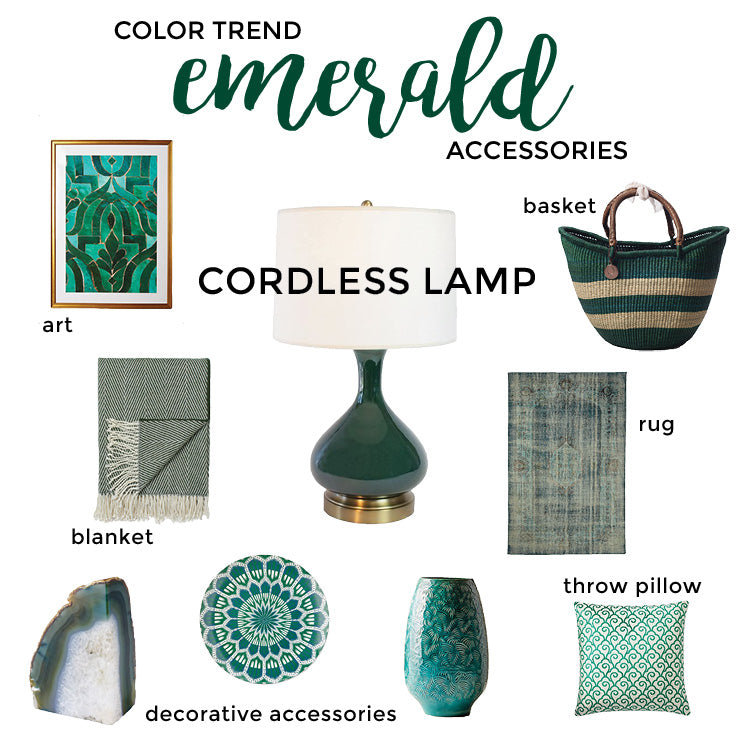 emerald color trend with modern lantern cordless lamp