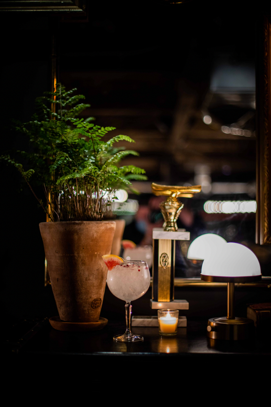photo: hitched willie photography - modern lantern art deco cordless lamp
