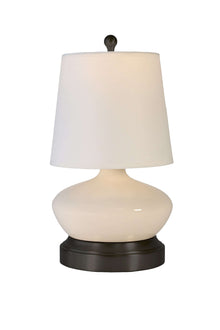 bella ivory ceramic cordless lamp on black metal by modern lantern