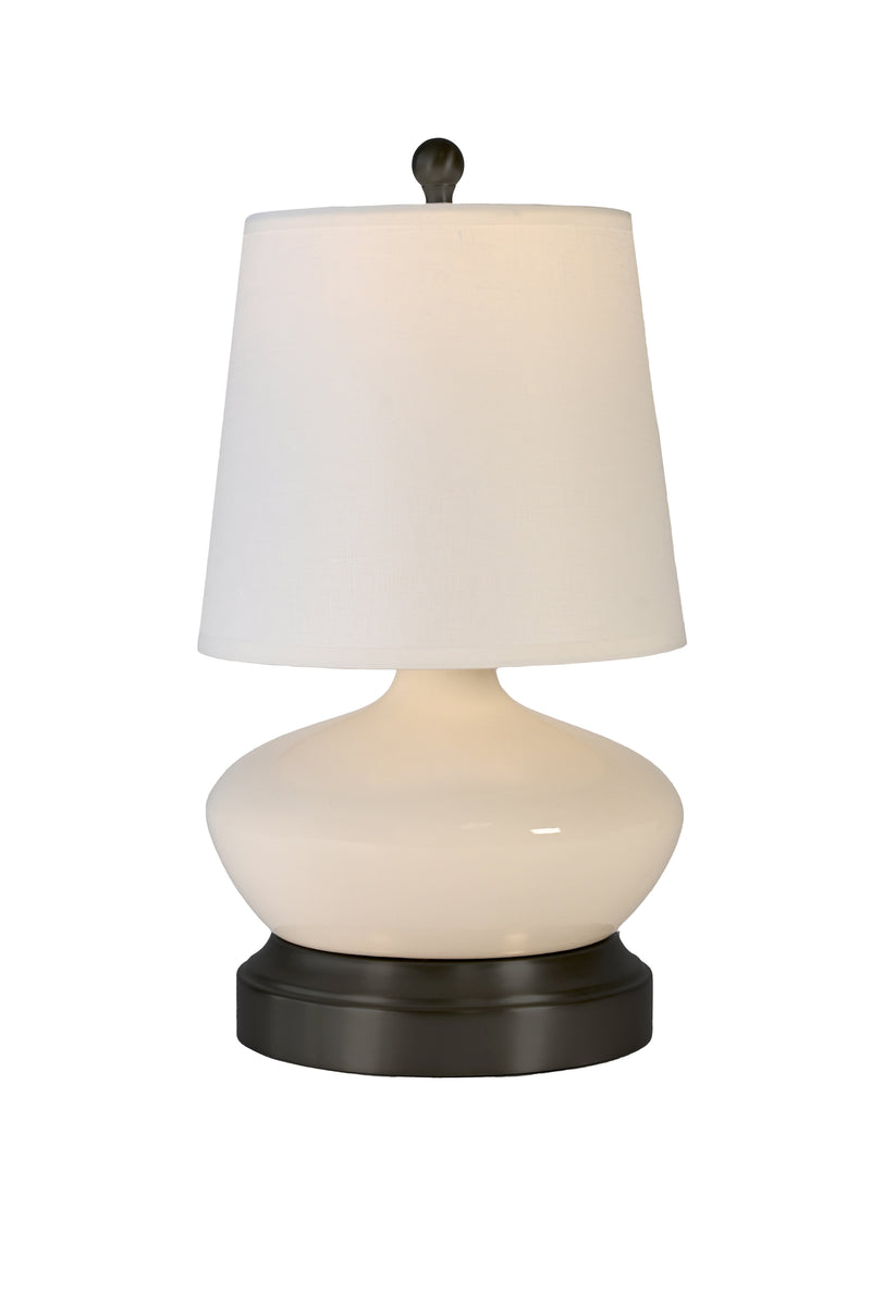 bella ivory ceramic cordless lamp on black metal by modern lantern