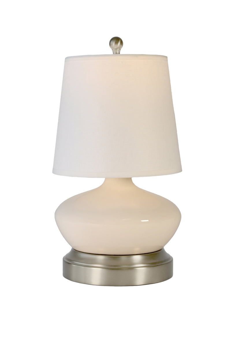 bella ivory ceramic cordless lamp on nickel metal base
