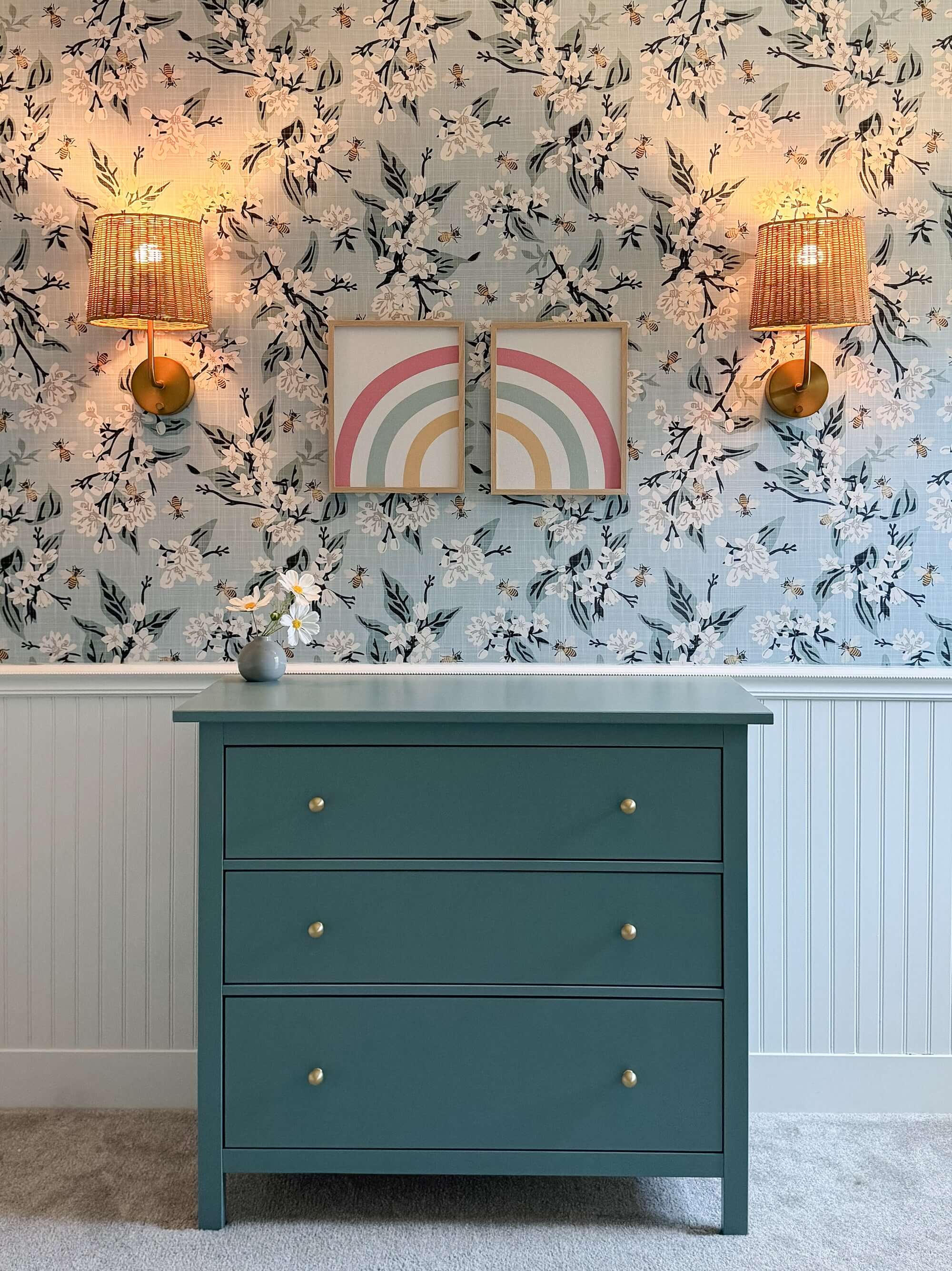 metal brass with rattan shades battery operated sconces