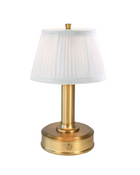mini lily cordless battery lamp for dining in brass finish with pleated shade