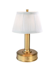 mini lily cordless battery lamp for dining in brass finish with pleated shade