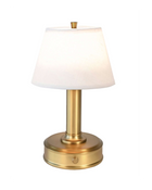 small battery operated cordless mini lamp linen shade brass finish