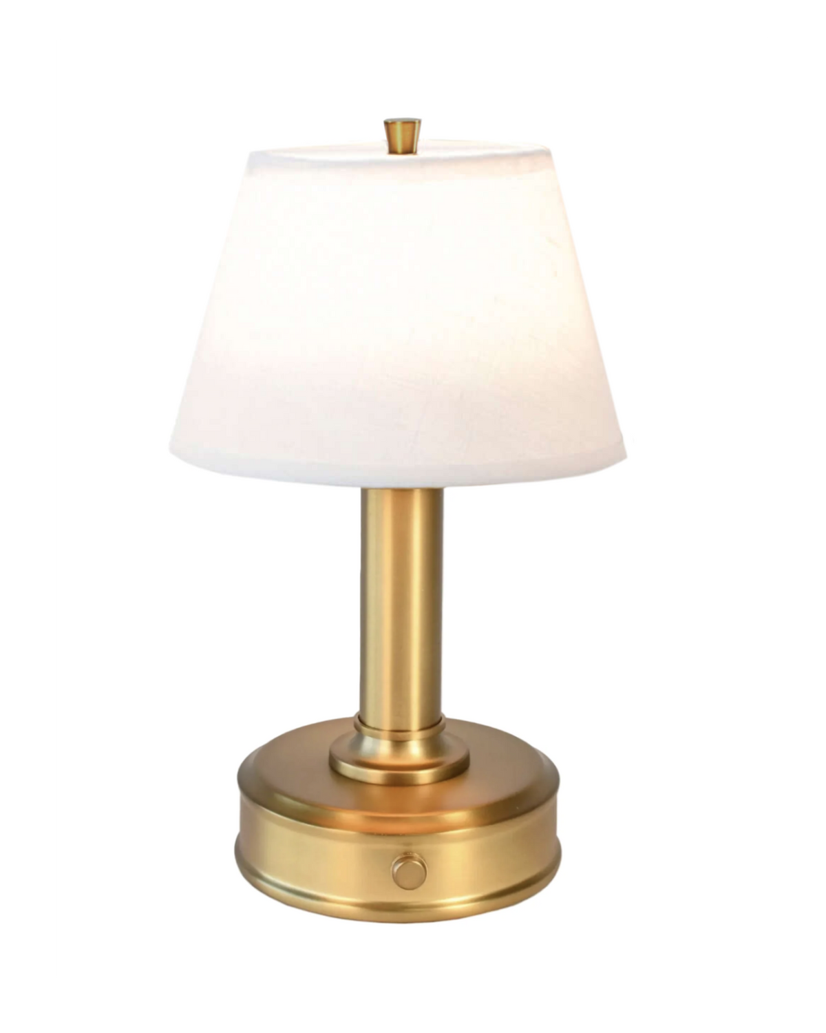 small battery operated cordless mini lamp linen shade brass finish