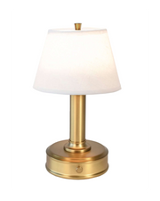 small battery operated cordless mini lamp linen shade brass finish