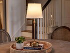 mini  brass linen cordless lamp by modern lantern in brass finish