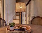 mini brass cordless lamp with rattan shade
