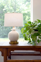 abbeygale ivory cordless table lamp on brass modern lantern
