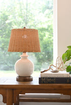 ceramic lamp rattan shade cordless battery operated modern lantern