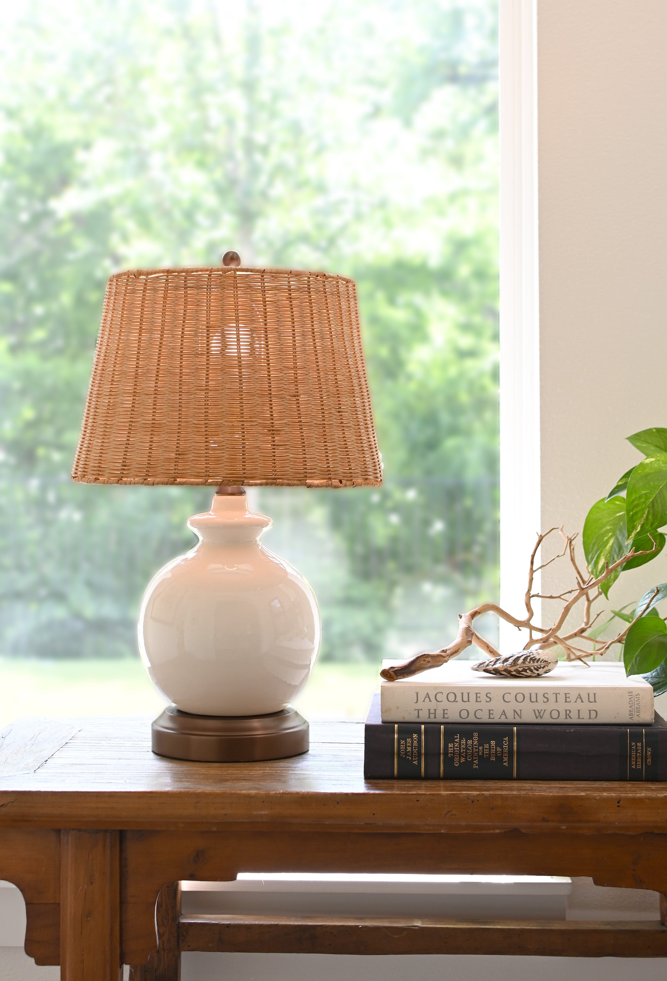 ceramic lamp rattan shade cordless battery operated modern lantern