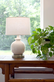 off white ceramic made in usa lamp that uses battery wireless