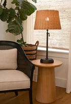 alexis black with rattan shade rechargeable table lamp