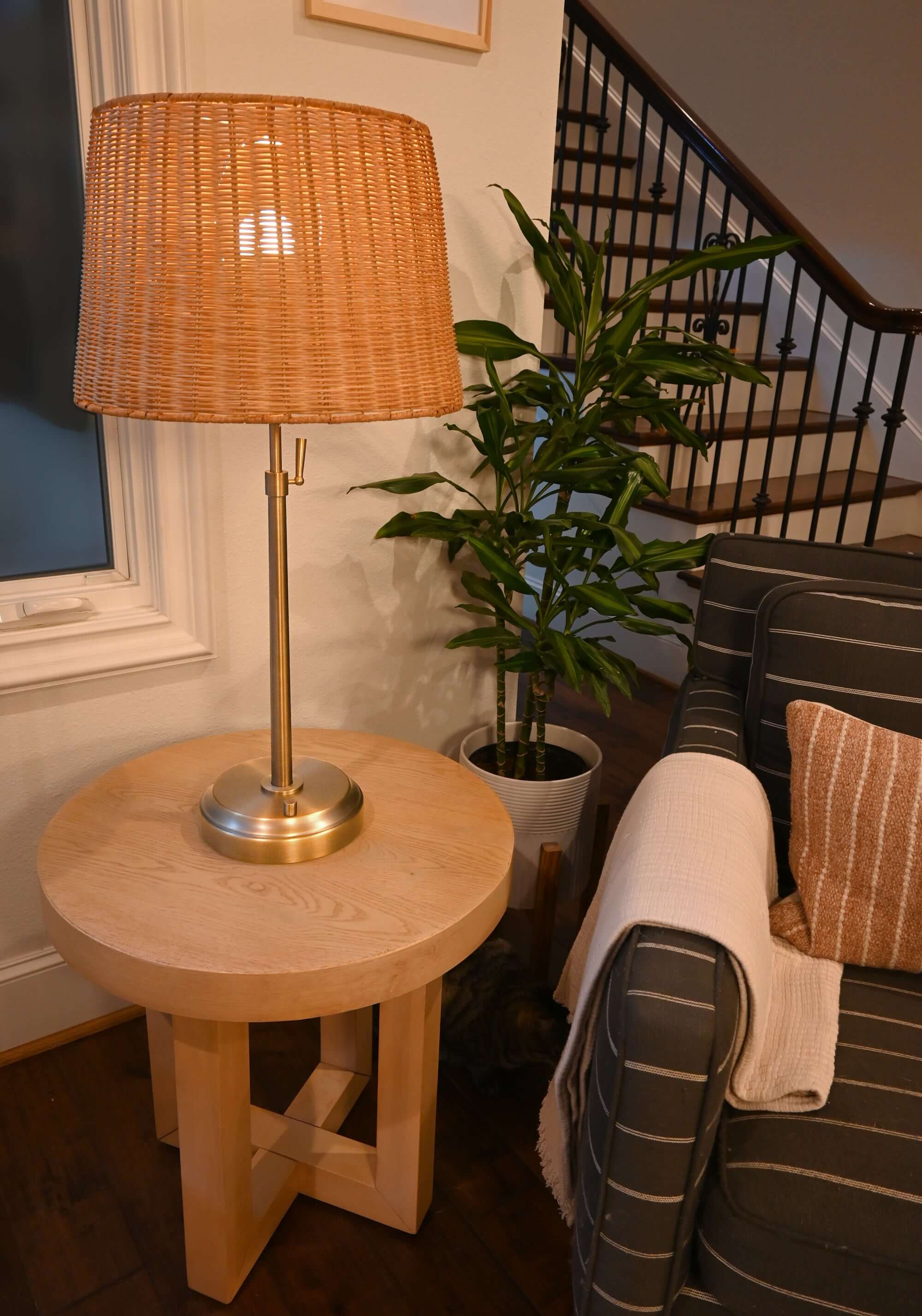alexis brass with rattan shade cordless lamp by modern lantern