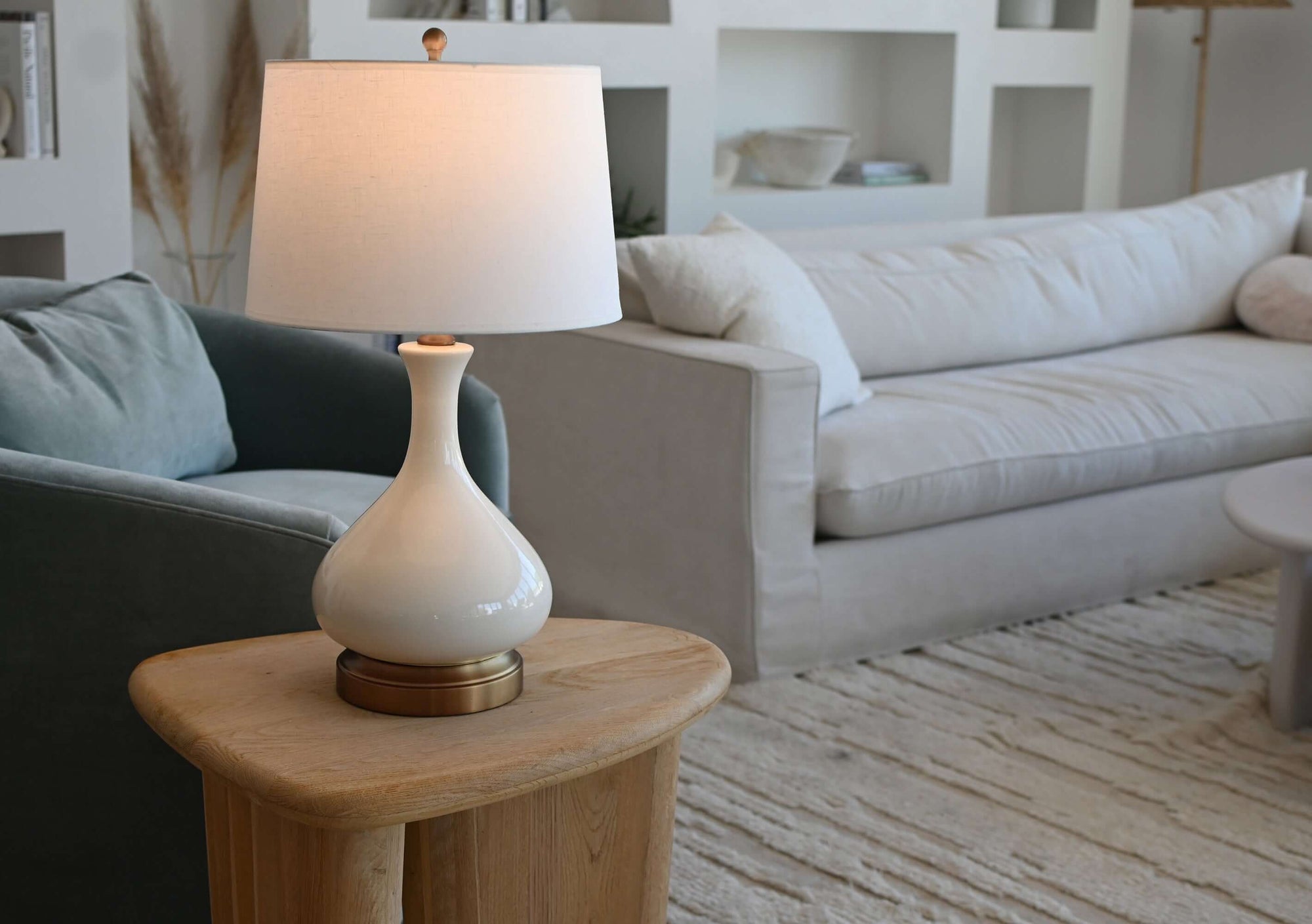 bartlett ivory on dark brass metal cordless table lamp made in usa