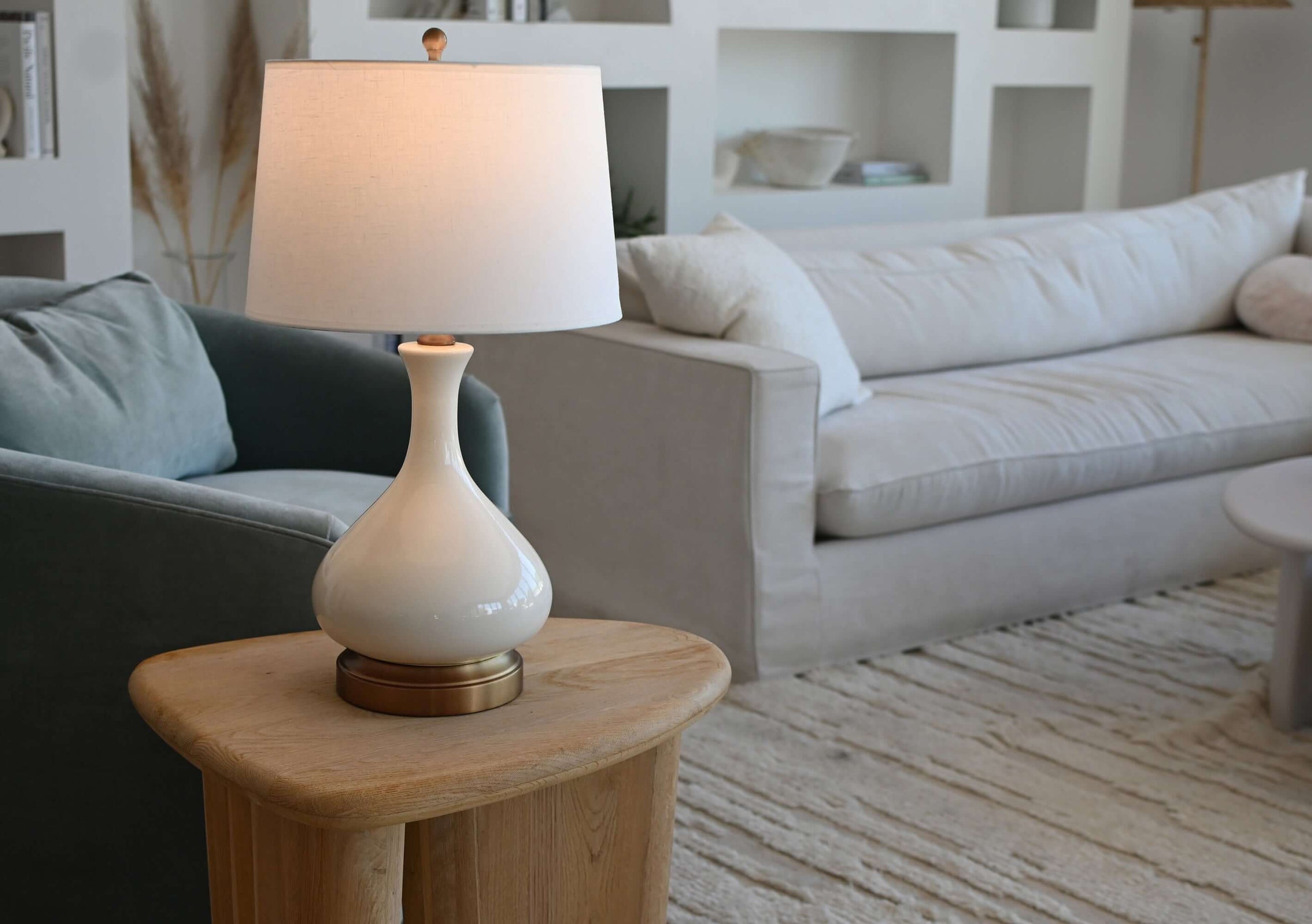 bartlett ivory on dark brass metal cordless table lamp made in usa