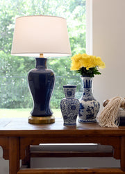 large cordless navy ceramic table lamp by modern lantern made in america