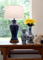 dark blue cordless ceramic lamp made in usa by modern lantern