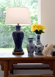 dark blue cordless ceramic lamp made in usa by modern lantern