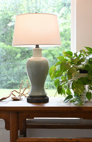 light green glaze on black full sized cordless battery lamp
