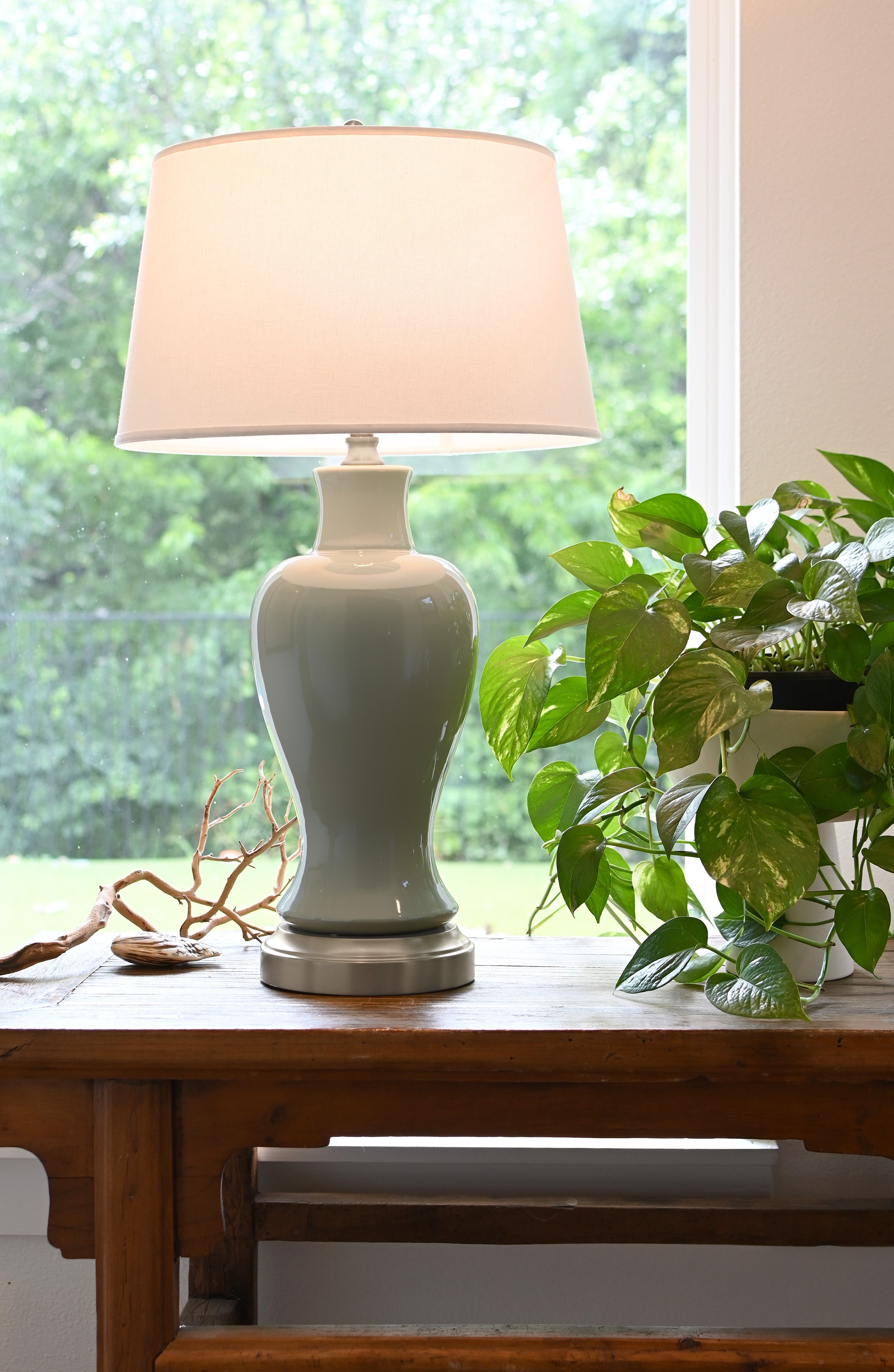 sage celadon cordless ceramic full sized lamp by modern lantern