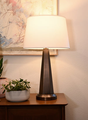 bronze chaplan rechargeable lamp with linen shade