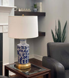 elaine cordless blue and white on brass lamp