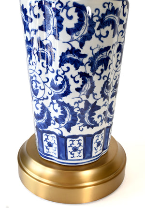 blue and white hand painted detail porcelain lamp body
