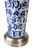 painted blue and white ceramic details
