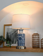 cordless table lamp blue and white porcelain on nickel