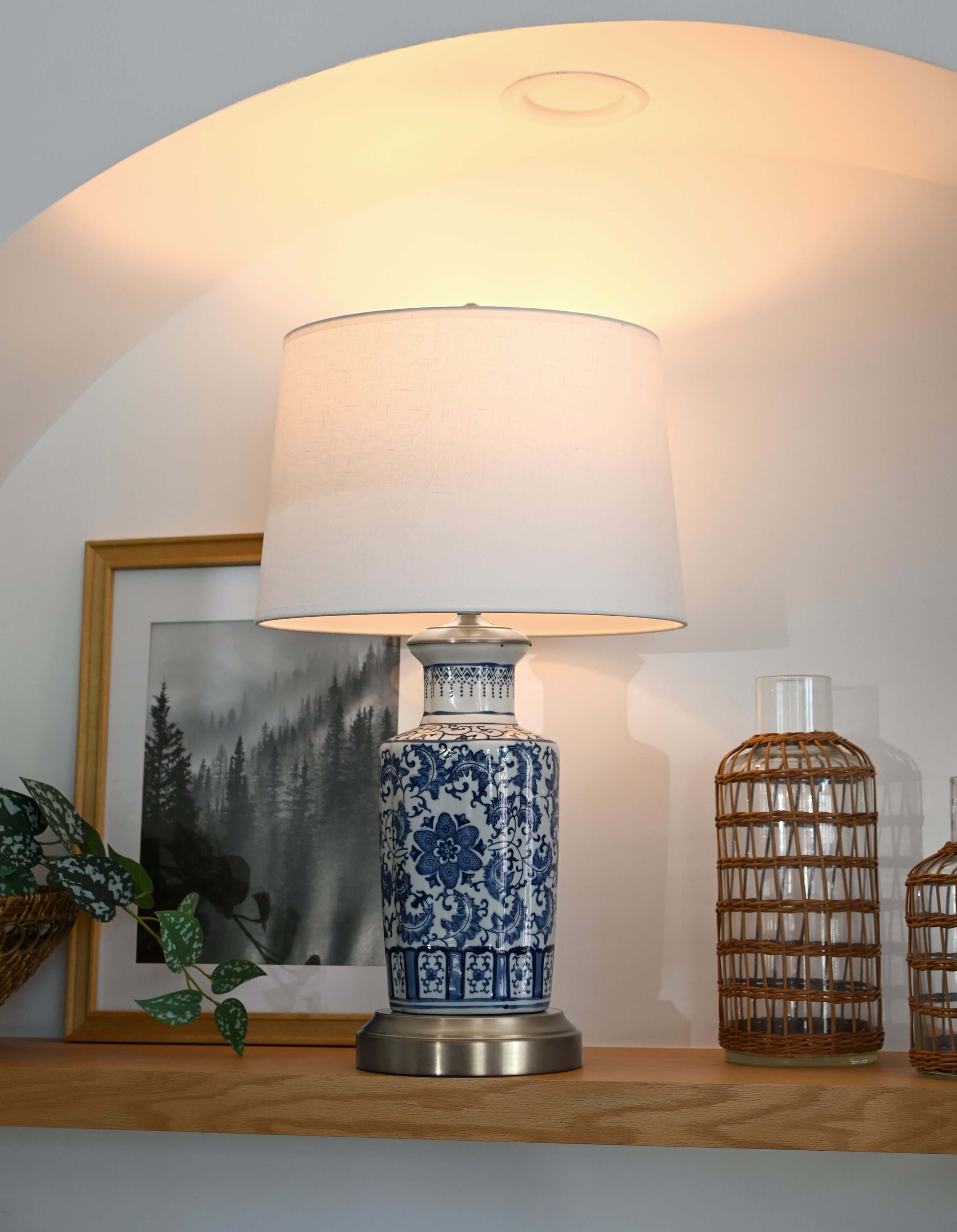cordless table lamp blue and white porcelain on nickel