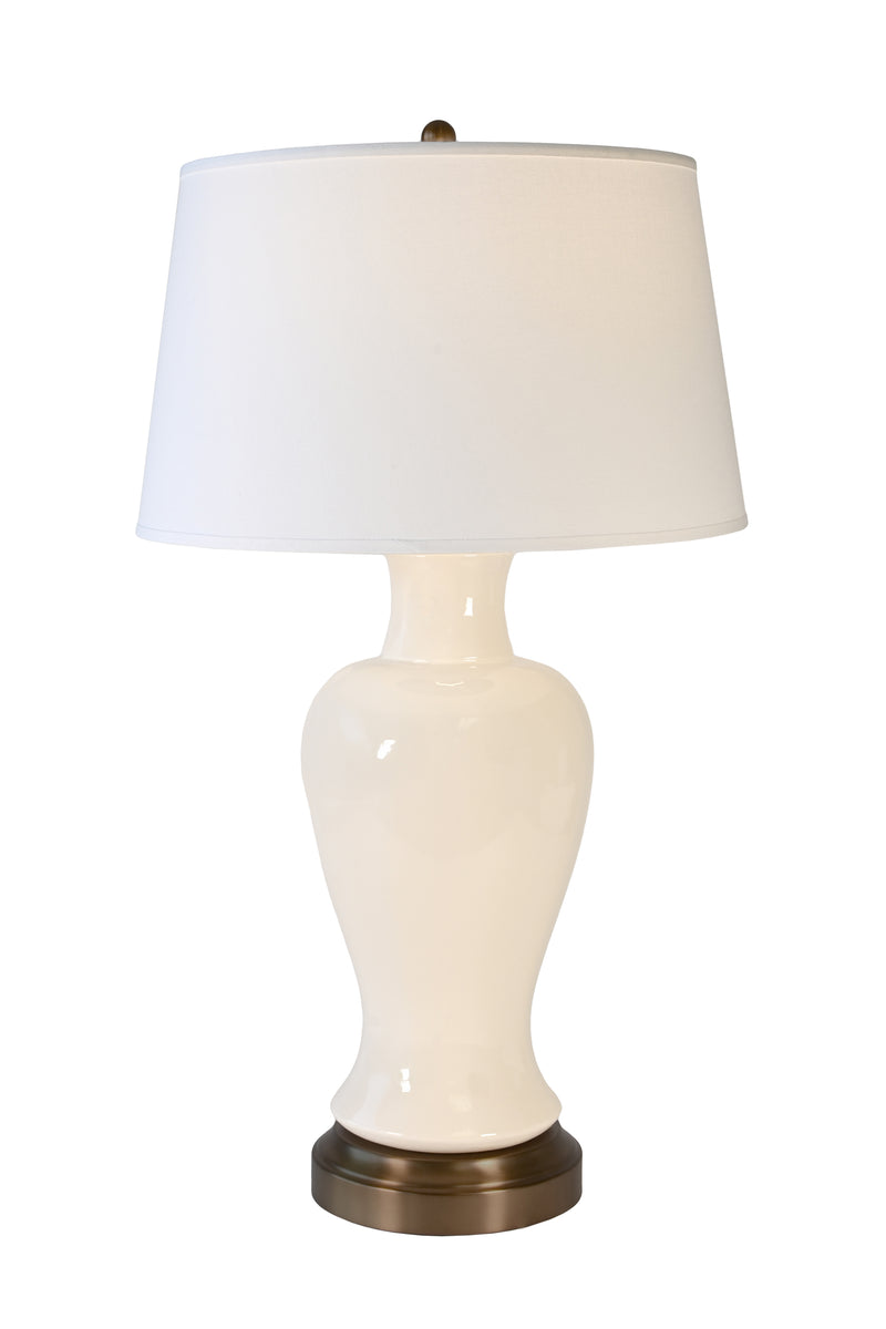 cordless rechargeable Elijah ceramic lamp on black metal base USA made