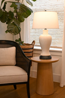 ceramic ivory cordless lamp on black battery operated made in usa