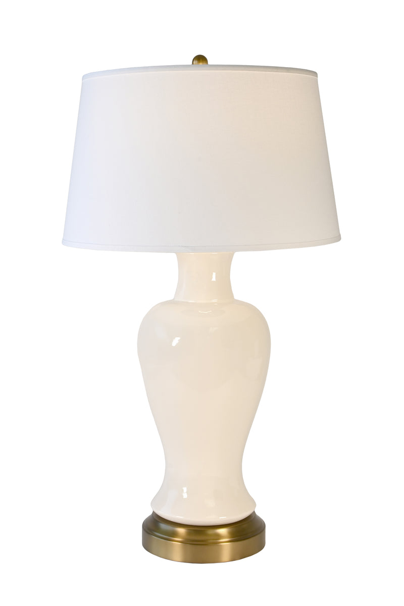 Elijah cordless table lamp in brass eggshell ceramic body