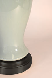celadon glaze on black cordless lamp detail