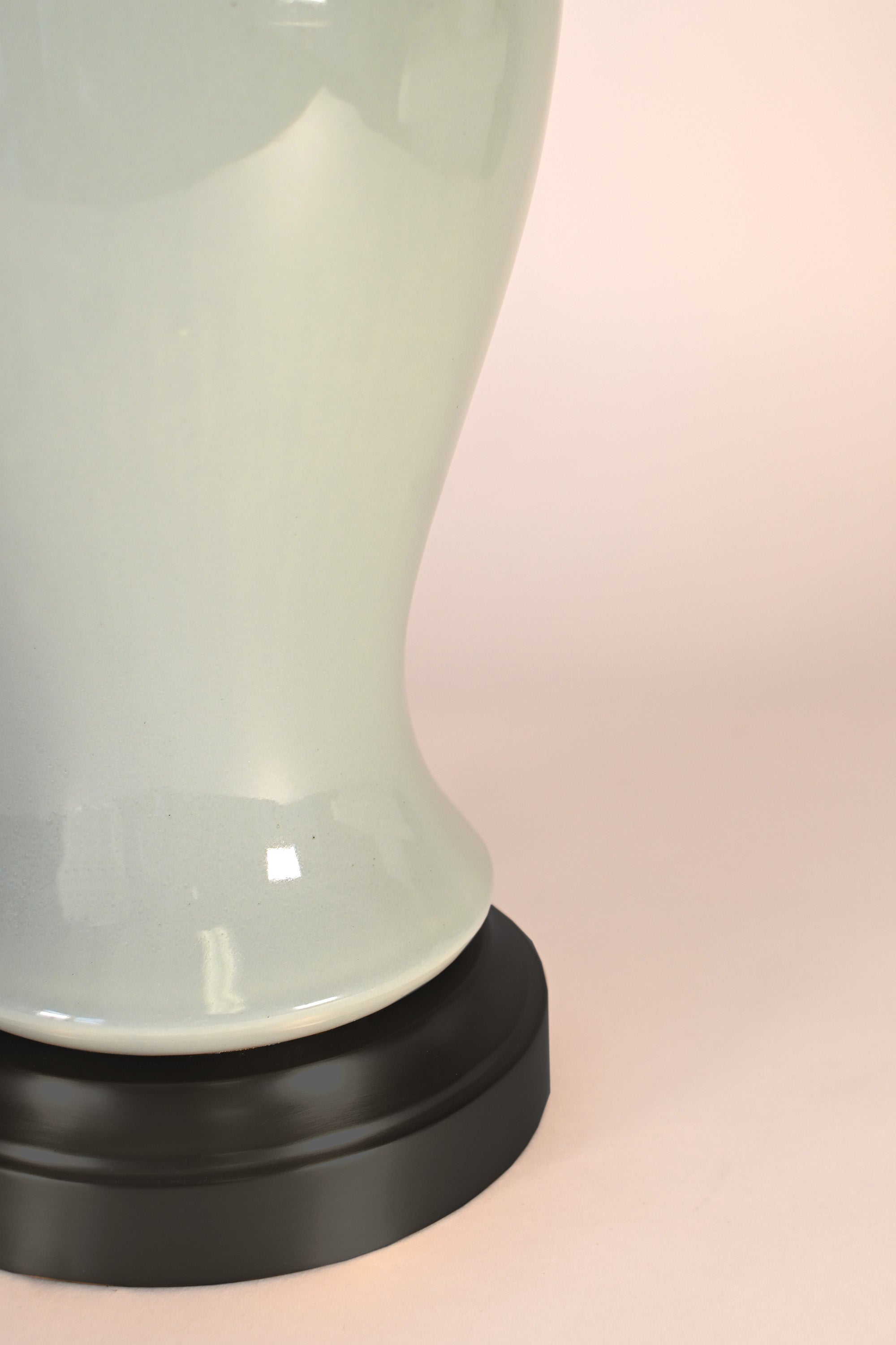 celadon glaze on black cordless lamp detail