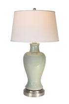 elijah cordless ceramic lamp celadon glaze on nickel made in usa by modern lantern