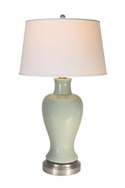 elijah cordless ceramic lamp celadon glaze on nickel made in usa by modern lantern