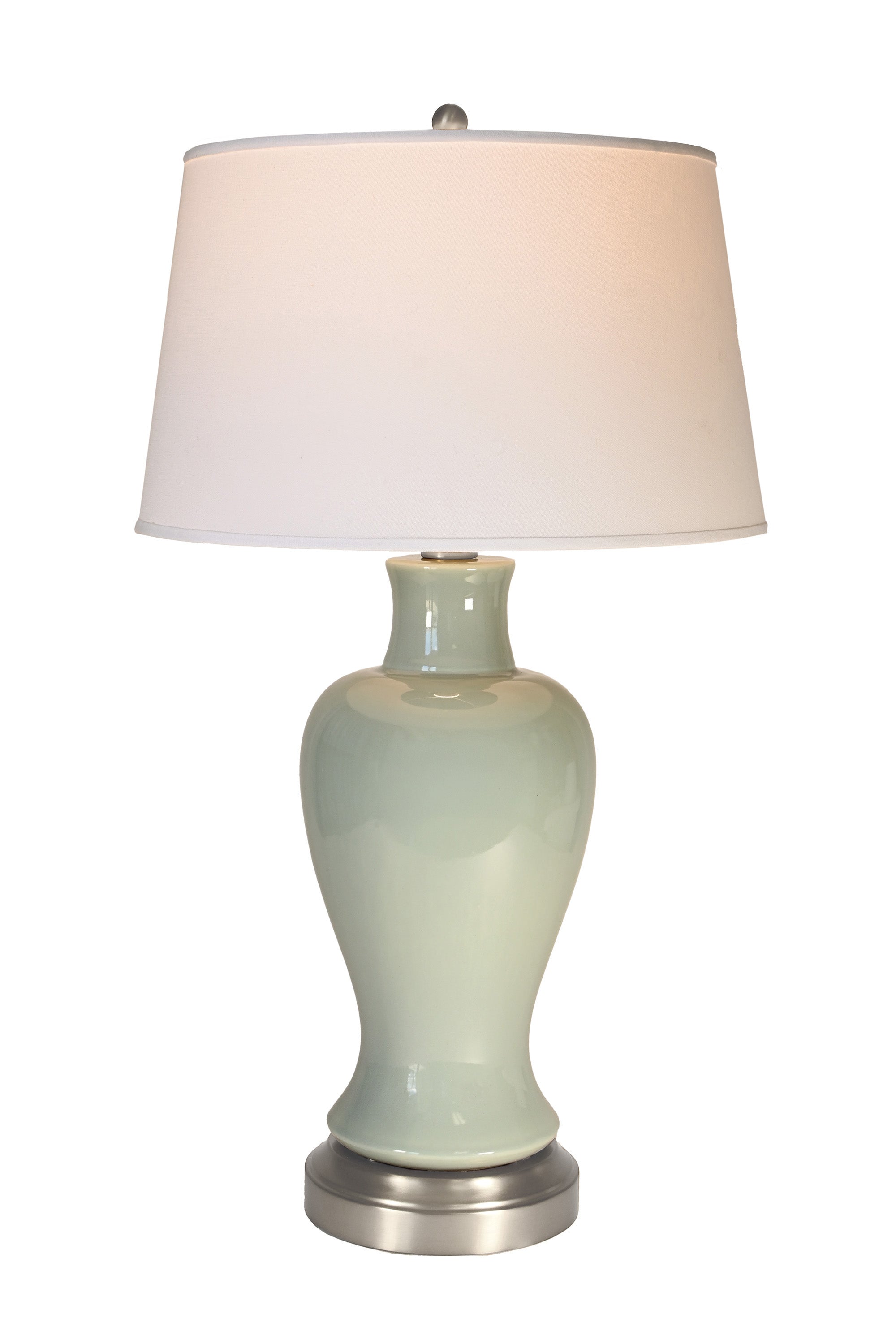 elijah cordless ceramic lamp celadon glaze on nickel made in usa by modern lantern