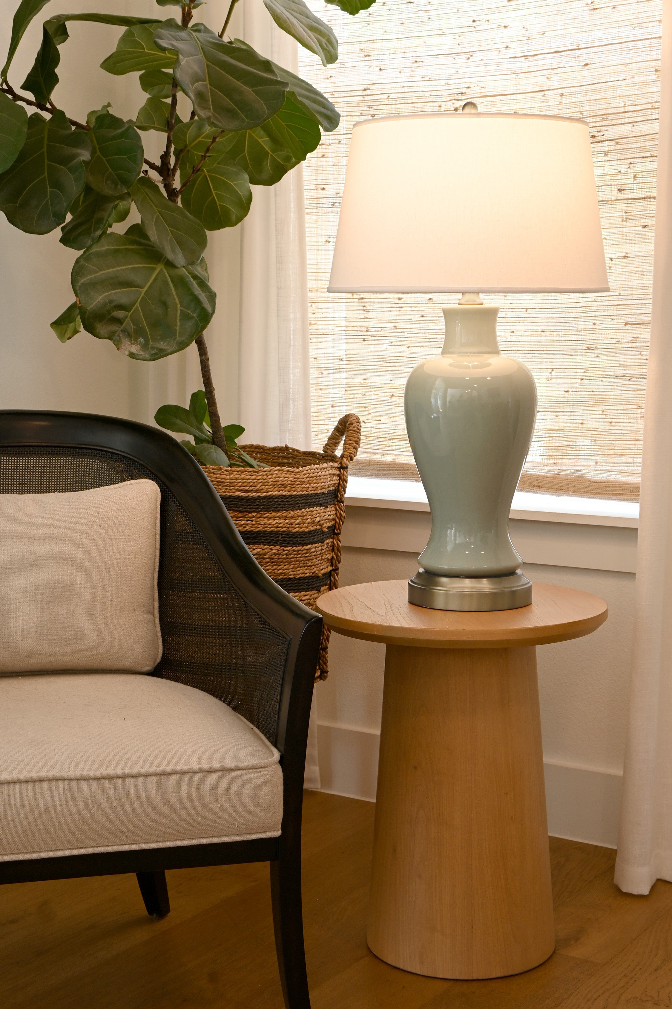 celadon ceramic battery operated lamp made in usa on nickel metal base