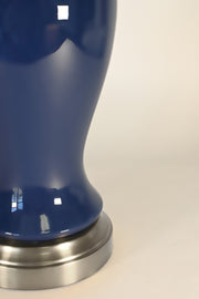 dark blue glaze on nickel cordless lamp detail base